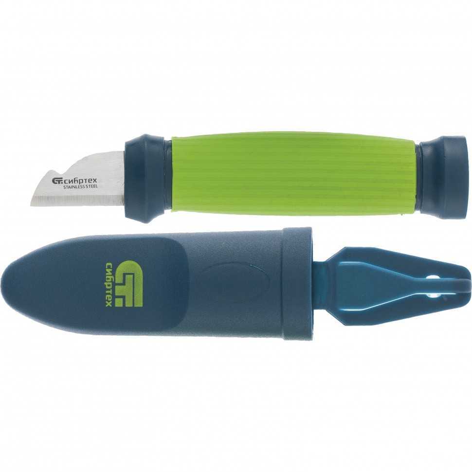Нож монтажника с чехлом (заточка справа), обрезиненная рукоятка, 154 мм, лезвие 31 мм Сибртех Ножи строительные фото, изображение