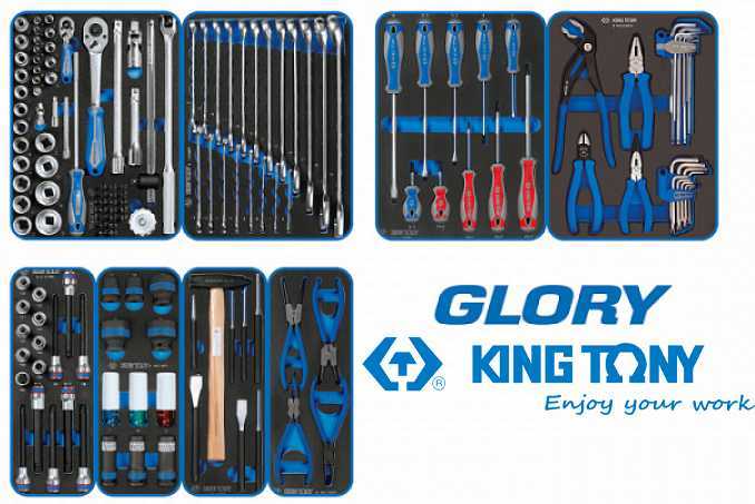 Набор инструментов "GLORY" для тележки, 8 ложементов, 152 предмета KING TONY 9G35-152MRVD Модули инструментов KING TONY фото, изображение