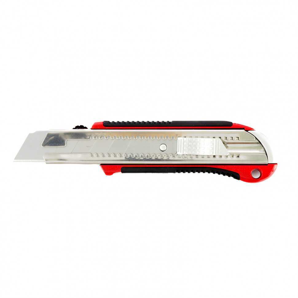 Нож, 25 мм, выдвижное лезвие, усиленная металлическая направляющая, металлическая обрезиненная рукоятка Matrix Ножи строительные фото, изображение