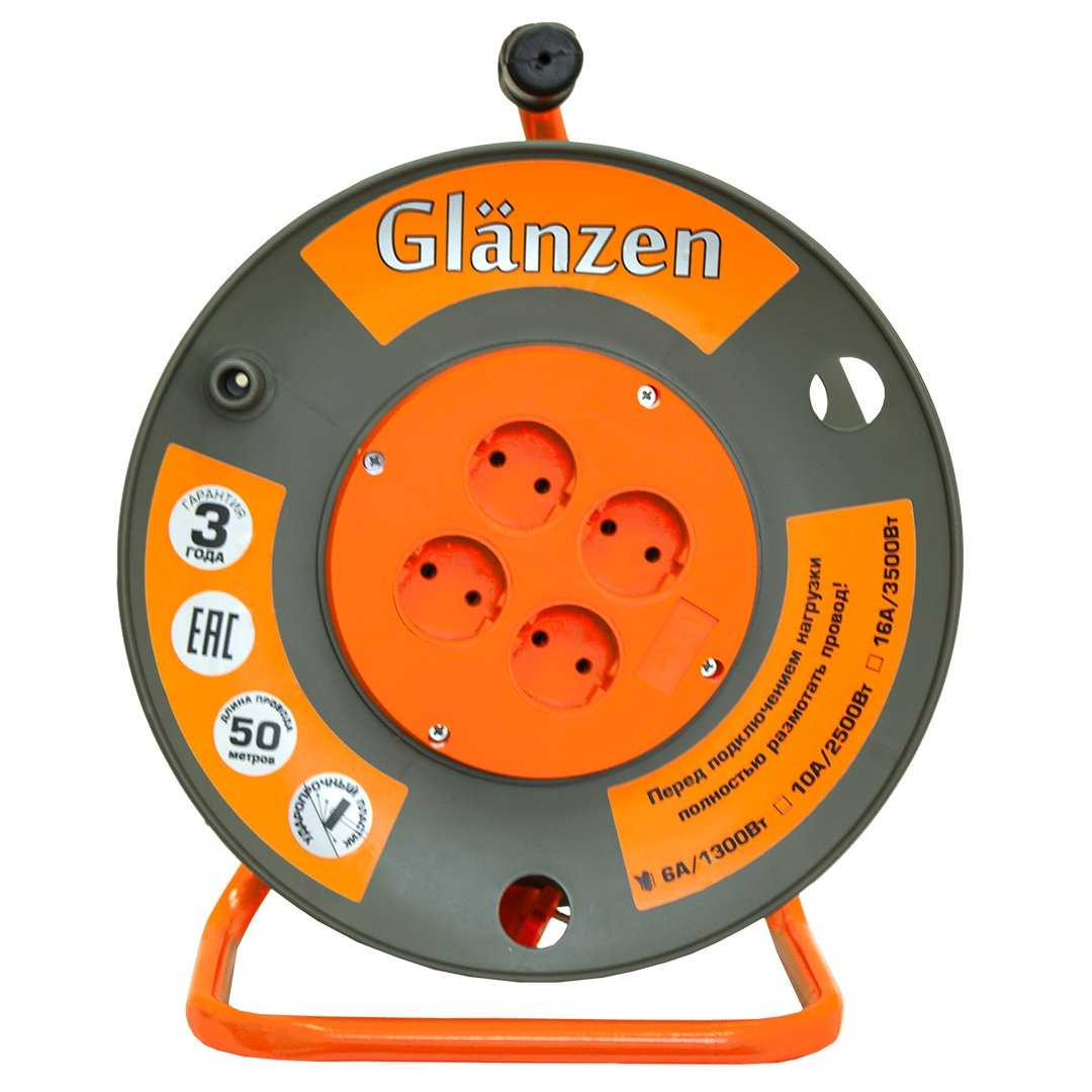 Удлинитель силовой на катушке GLANZEN 4 гн. ПВС 2х1 арт. EB-50-003 Удлинители, сетевые фильтры, разветвители фото, изображение