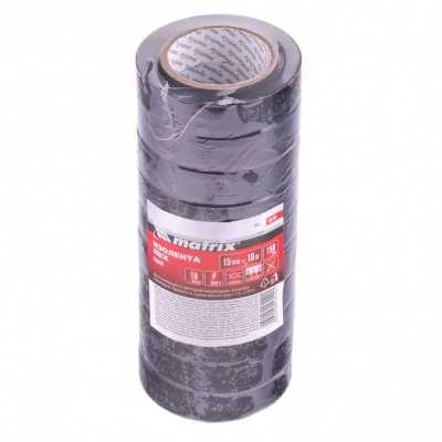 Набор изолент ПВХ 15 мм х 10 м, черная, в упаковке 10 шт, 150 мкм Matrix Ленты изоляционные фото, изображение